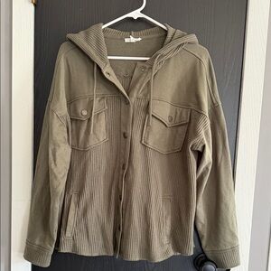Maurices Olive Hooded Utility Jacket with Knit Panels